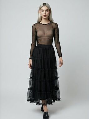 SETA Black Tiered Maxi Skirt with Ruffle Tiers